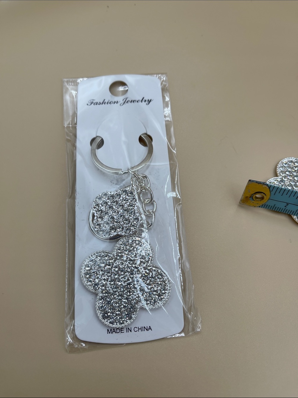 Silver Crystal Double Clover Keychain or bag Charm - Picture 3 of 3